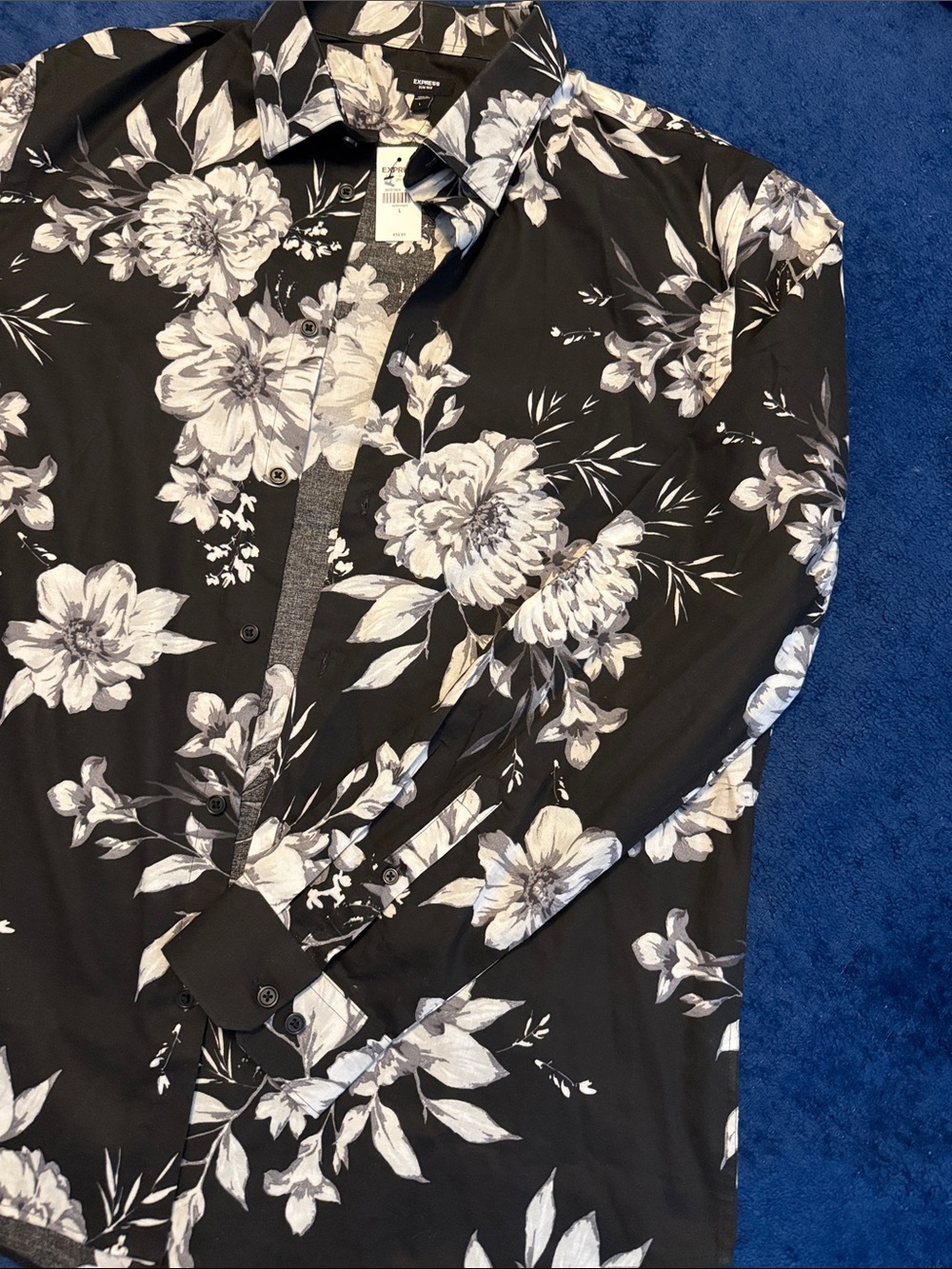 Men's Black Floral Button-Down Shirt - Modern Fit Express Slim 1MX - Picture 6 of 6